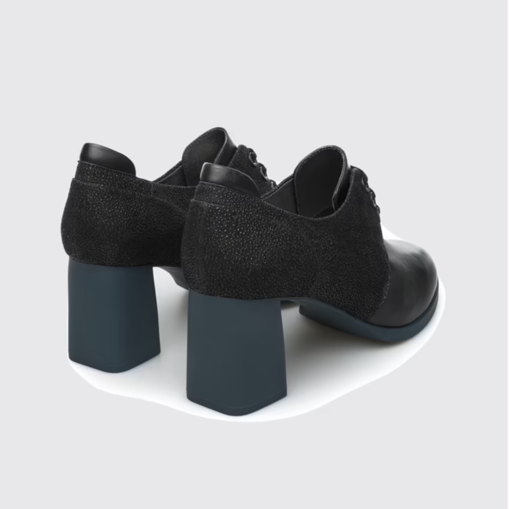 Camper Shoes Kara Oxford Lace Up Dress Shoes Black Leather Blue Block heel